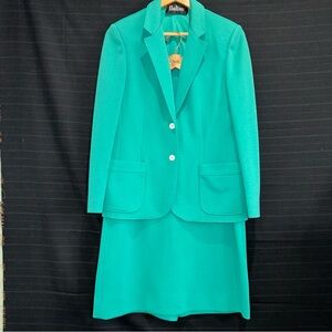 Dalton womens green knit 2 pc skirt suit set 14 Vintage 80s 2 button jacket